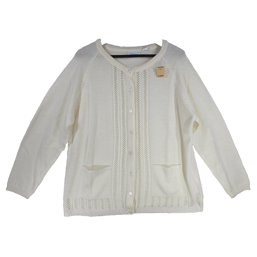 Vintage National Womens Sweater Cardigan Plus Size 2x Cream White Lagenlook NWT